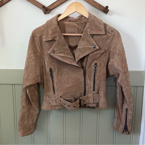 Blank NYC Brown Suede Leather Moto Jacket in Coffee Bean Size xs - Picture 4 of 11